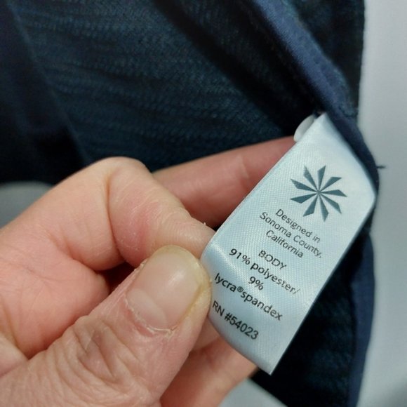 Athleta Intention 2.0 Knit Navy Long Sleeve Thumb Holes Jacquard Medium Jacket - Picture 8 of 9